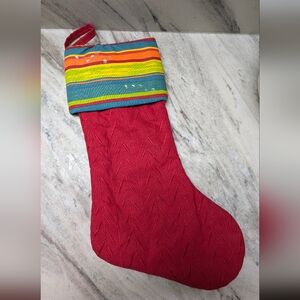 Vintage Red Christmas Stocking with Colorful Cuff